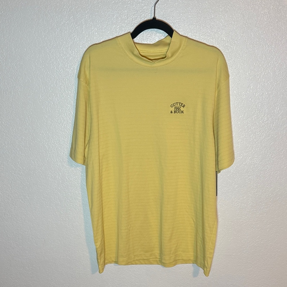 Cutter Buck Butter Yellow CB Dry Tec Preppy Activewear Mockneck Tee Size Large